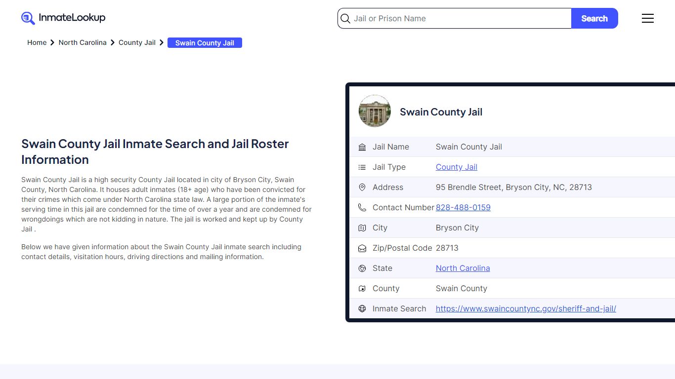 Swain County Jail Inmate Search and Jail Roster Information