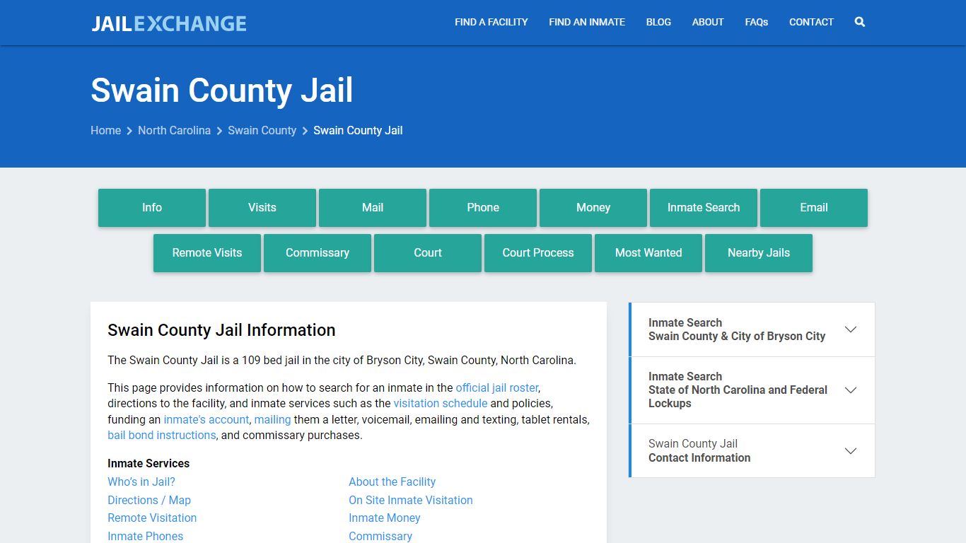 Swain County Jail, NC Inmate Search, Information
