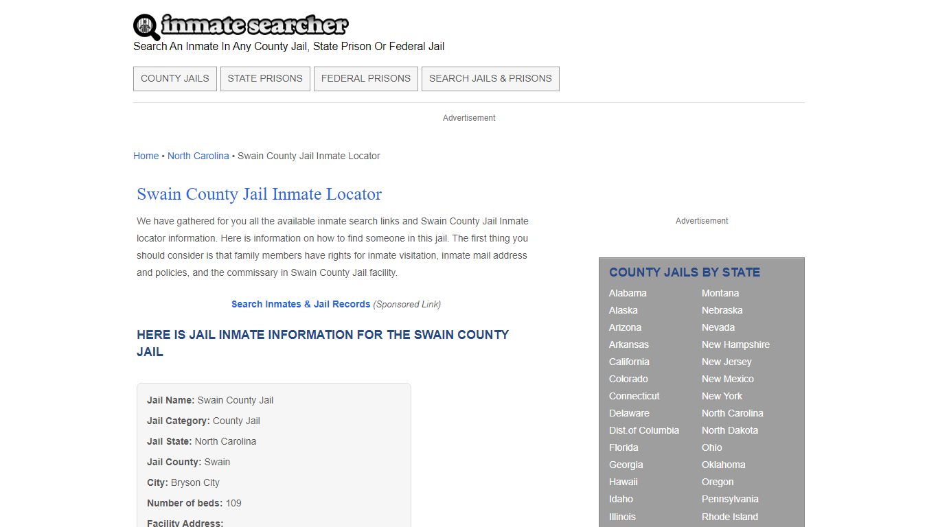 Swain County Jail Inmate Locator - Inmate Searcher